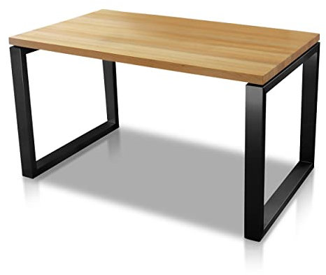 VEIKIN DESIGN Esstisch London Black Eiche massiv 180 x 90 cm, Designer Tisch Massivholz mit massiv Stahl Tischgestell schwarz matt pulverbeschichtet, Premium Esszimmertisch!