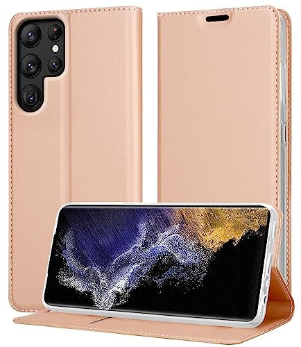 Cadorabo Hülle kompatibel mit Samsung Galaxy S22 Ultra in Classy ROSÉ Gold - Schutzhülle mit Magnetverschluss, Standfunktion und Kartenfach