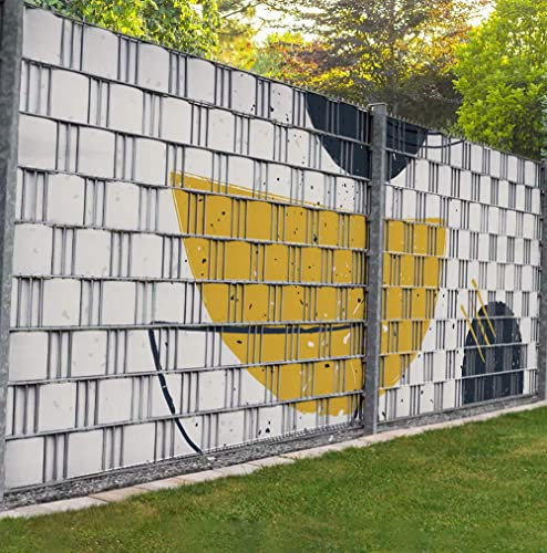 MyMaxxi Zaunsichtschutz - gelbe Halbkreise - Sichtschutzstreifen für Doppelstabmattenzaun - Windschutz Sonnenschutz Blickdicht - Sichtschutz Garten Teil1 + Teil2 - 9 Streifen - 500x180cm