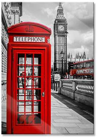 Pixxprint Glasbild, Wandbild aus Echtglas, Telefonzelle London, 40x60 cm, inkl. Aufhängung und Abstandshalter