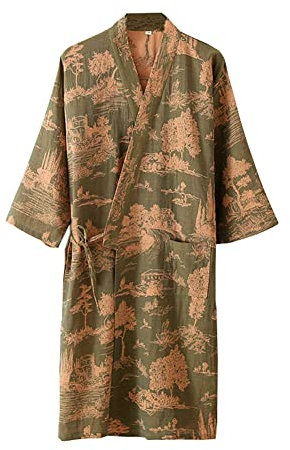 OWLONLINE Pyjama de Style Japonais pour Homme Gaze Coton Kimono Japonais Robe Taille XL A2