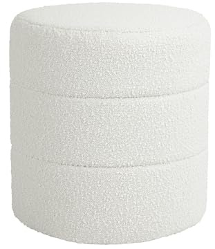 HomePop Upholstered Round Ottoman (No Lid, Seat Only) | HomePop Home Décor | Round Pouf Foot Rest – Cream Boucle