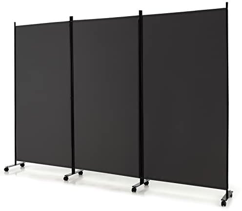 GIANTEX Paravent Raumteiler innen auf Rollen Trennwand Sichtschutz 3 teilig 262x180 cm Raumtrenner klappbar Spanische Wand freistehend mit Breiten Füßen Stellwand aus Stoff Privatschutz