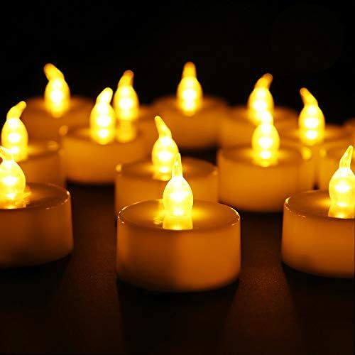 Sporgo LED Kerzen, 48 Stücke LED Flammenlose Kerzen,LED Teelichter Kerzen Flammenlos Hell Blinkend Elektrische Teelichter Kerze für Halloween Weihnachten Party Bar Hochzeit Valentinstag(Flicker Gelb)