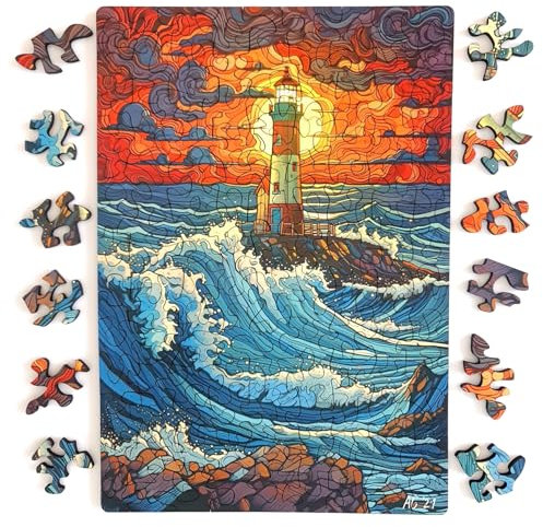 Gorgeous Games Stormy Seas Small Premium Wooden Jigsaw Puzzle For Adults | Contemporary Designs | Extra Thick Pieces | 18cm x 26cm & 117 Pieces | Great Xmas Present Or Gift For Him Or Her