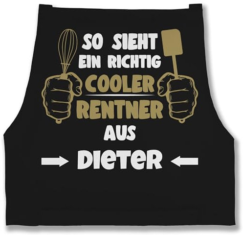 Schürze - Kochschürze - So sieht ein richtig cooler Rentner aus mit Name - Geschenk Rentenbeginn Rente Lustig Pensionierung Ruhestand Renteneintritt - 85x69 - Schwarz