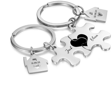 ALBERTBAND Coppia Portachiavi Personalizzati Portachiavi Casa Nuova Regalo Coppia Lui e Lei Portachiavi con Nome Regalo per fidanzato fidanzata marito moglie San Valentino Natale