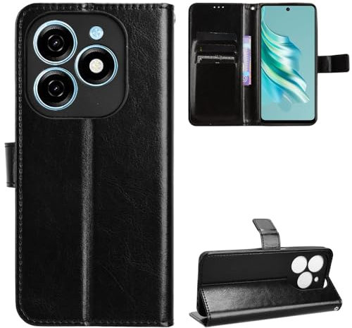 BellaCase Tecno Spark 20 4G Coque [Étui Portefeuille] [Fonction Support] [Slots pour Cartes] [Couverture à Rabat Magnétique] Compatible avec Le Smartphone Tecno Spark 20 4G(Noir)