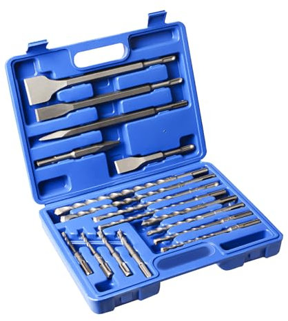 YOSIGHT 17Pcs Rotary Hammer Drill Bits and Chisel Set - SDS-Plus Carbide-Tipped Drill Bits and Chisels with Storage Case - Tools for Concrete Brick Stone and Other Masonry Construction Materials