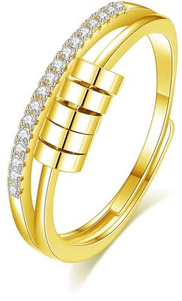 INFUSEU Anxiety Ring für Mädchen, Fidget Angstring Gold Ringe Verstellbar Bead Einstellbare Spinner Worry Schmuck Anxiety Ring Geschenk für Frauen Damen Mädchen