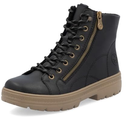 Rieker Damen Schnürstiefeletten N0031, Frauen Stiefeletten, lose Einlage,uebergangsstiefel,schnürboots,Winterschuhe,warm,schwarz (00),39 EU / 6 UK