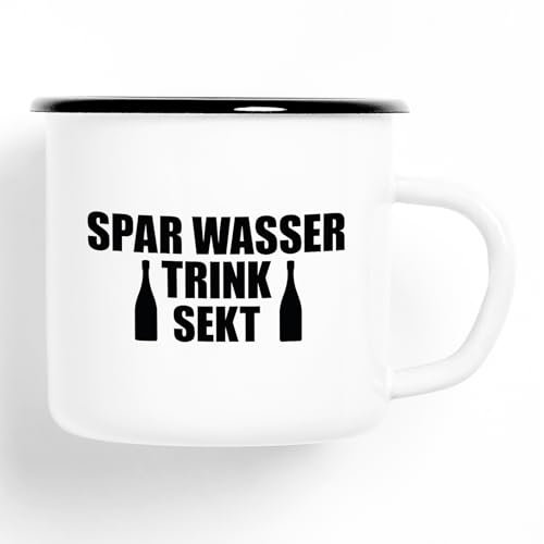 Huuraa Emaille Tasse Spar Wasser Trink Sekt Sektflasche Geschenk 300ml Vintage Emaille Becher Spar Wasser Trink Sekt Geschenkidee