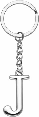 LUODAN Cadeau Femme Homme Porte-clés, Argent A-Z 26 lettre initiale pendentif porte-clés-Cadeaux Sœurs Amitié Collègue Papa Marraine Parrain idées Cadeaux Meilleur Ami Anniversaire (J)