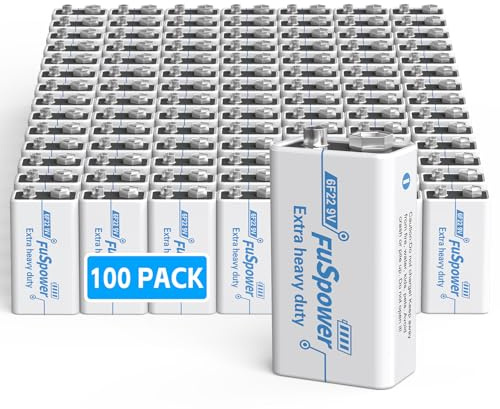 Fuspower 9V Batteries 9V Super Heavy-Duty Battery 6F22 Mn1604 Carbon Zinc Battery for Smoke Alarms Smoke Detector 100 Count (Pack of 1)