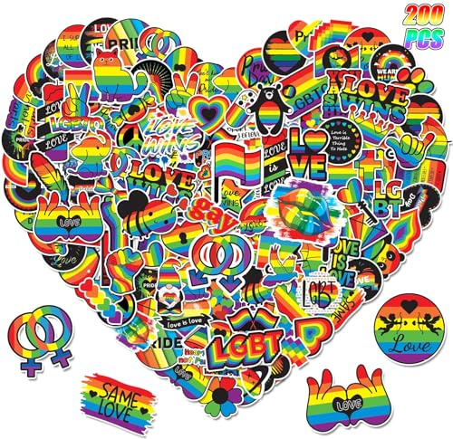 MARFOREVER 200 Stück Gay Pride Aufkleber Bulk, LGBTQ Regenbogen-Aufkleber für Pride Month Lesben Bisexual Pride Aufkleber Pack Vinyl wasserdichte Aufkleber für Wasserflasche, Laptop, Skateboard,
