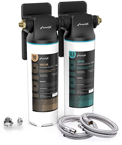 Frizzlife DW10 - Sistema di filtro dell'acqua sotto lavello, elementi certificati NSF/ANSI 53 e 42, riduce il 99,99% di piombo, cloro, fluoro, cattivo gusto e odore, filtro dell'acqua a 2 stadi