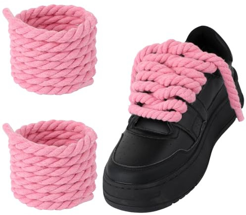Molain 1 paire de lacets épais pour AF-1 - 8 mm d'épaisseur - Lacets ronds - 150 cm - Lacets épais - En coton - Pour chaussures de sport AF, Rose