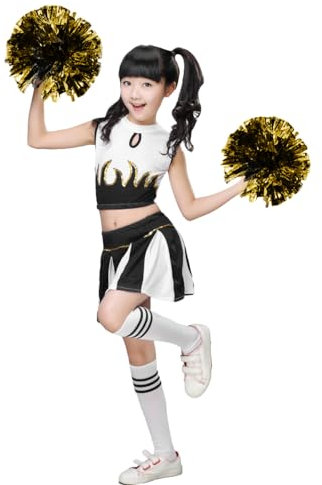 LOLANTA Mädchen Cheerleader Kostüm Schulkind Cheer Kostüm Outfit Karneval Kostüm(schwarz,122-128,Etikettengröße 130)