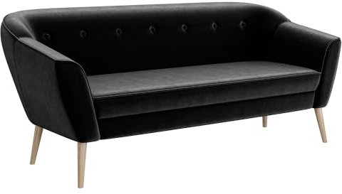 MEBLINI Mini Sofa 3-Sitzer für Wohnzimmer - Mini Lounge für DREI Personen - Küchensofa - Sofa Klein - Doris - 3 - Schwarz Samt