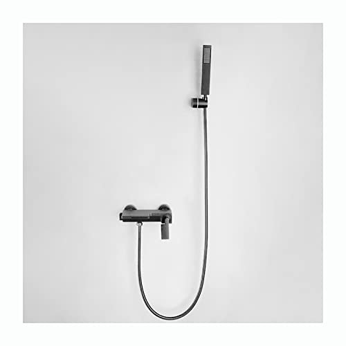 LR Badewannenarmatur Wasserfall mit Handbrause, schwarzer Wannenhahn, wandmontierter Wannenhahn, Wannenfüllhahn aus Messing, Einhebelmischer mit 1,5 m Brauseschlauch