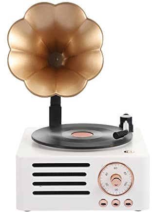STRAFBRG Atomic Speaker Retro Vinyl Phonograph Stereo Desktop Wireless Creative Rotary Speaker Girls Gifts(Bianco)