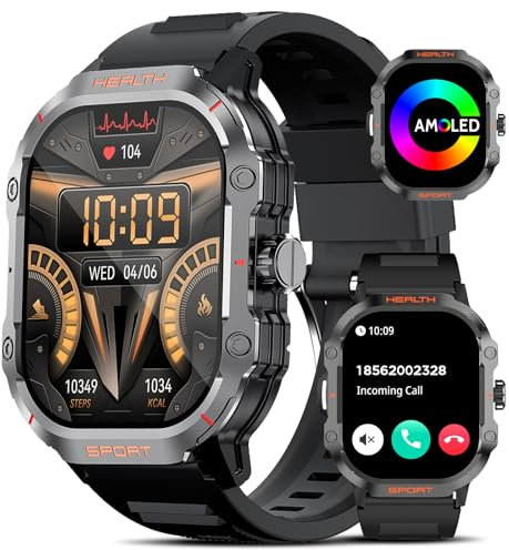 Lgnitek 2024 Smartwatch Uomo Rispondi/Effettua Chiamate, 2.01 Always On Display AMOLED Orologio Fitness con 24H Cardiofrequenzimetro/123+ Sportive/Sonno/SpO2/Activity Fitness Tracker per Android iOS