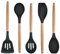 5Pcs Kitchen Utensil Set, Homikit Silicone Cooking Utensils with Wood Handle, Heat Proof Spatula Turner Spoon Set for Non-Stick Cookware, Healthy & Easy Clean, Black