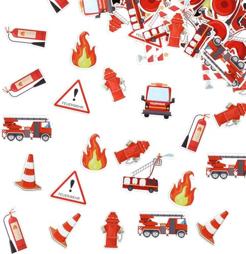 120 Stück Konfetti Feuerwehr Deko, Feuerwehr Tischdeko Kindergeburtstag, Feuerwehr Streudeko für Geburtstag Party Tischdekoration
