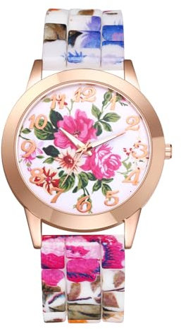 Avaner Uhren Damen Silikon Armband: Blumen Damenuhr Böhmische Silikonarmbanduhr mit Arabischen Ziffern Analoge Quarz Uhr als Geschenk für Frauen Mädchen