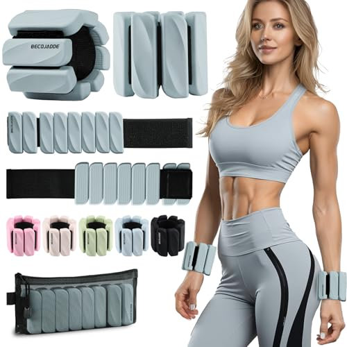 BECOJADDE Gewichtsmanschetten fuß 0.45 KG Je Gewichte für Beine und Arme Set 2 Ankle Weights Handgelenk Gewichte Knöchelgewichte Fussgewichte für Joggen Cardio Aerobic Krafttraining Grau
