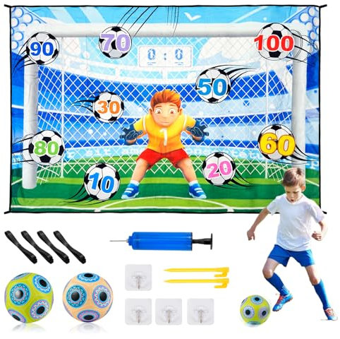 Kids Football Ball Game Set - with Flannel Mini Goal and Inflatable Velcro Balls, Indoor Outdoor Football Game Toys, Outside Soccer Toys for Boys Girls 3+ Years Old Kids Children