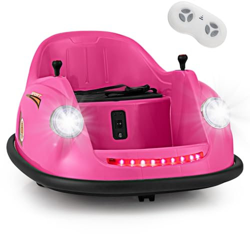 GOPLUS 12V Voiture Electrique Enfants, Auto-Tamponneuse Enfnat avec Télécommande, Rotation à 360°, Lumières LED et Musique Intégrée,Bumper pour Bébé 2-5 Ans, Charge 20KG (Rose)