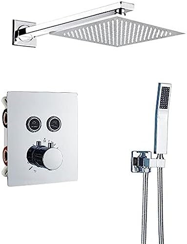 GMWARDDF Thermostatischer Badezimmer-Duschhahn, Regenduschkopf, Wandmontage, Badewannen-Mischbatterie, Badewannen-Duschset, Wandmontage, Chrom, 3-Wege-16-Zoll-Wand, 2-Wege-8-Zoll-Wand