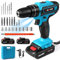 Trapano avvitatore senza fili 21 V, avvitatore a batteria con 2 batterie 2.0 Ah, 32 Nm, 25+3 impostazioni di coppia, 2 velocità, LED, 24 accessori e valia, per fai da te