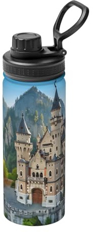 Alpine Neuschwanstein Castle 18oz Bulk Insulated Water Bottle, Stainless Steel with Lid for Adults. Ideal for Everyday Use and Outdoor Activities