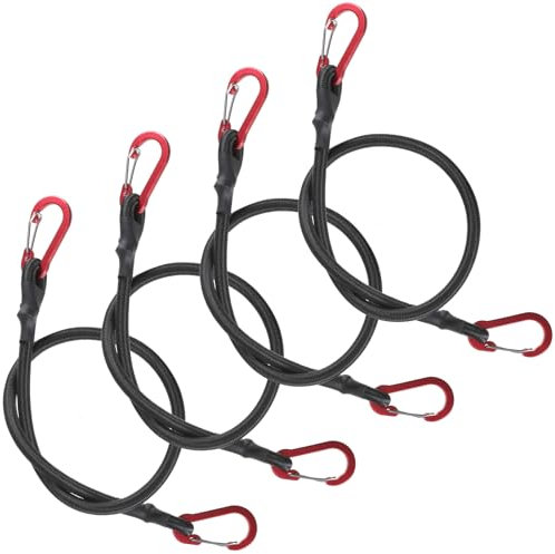 DHFUCNKO Paquete de 4 cuerdas elásticas con clips de mosquetón, cuerdas elásticas de 60 cm con ganchos, cordón elástico de mosquetón largo y resistente, cordón elástico para camping, lonas,