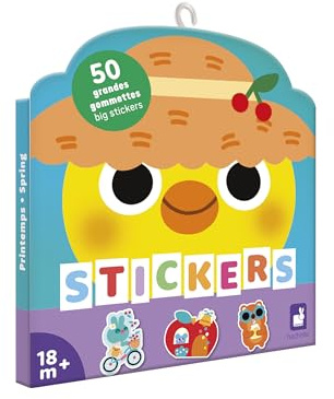 Janod - 50 Große Gummibärchen für Kinder - Ab 18 Monaten - Format 7x8cm - Selbstklebende Sticker zum Thema Garten - Vorgeschnitten, um das Greifen zu erleichtern - Förderung der Kreativität - J09187