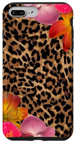 Pink Hibiscus Summer Floral Flower On Cheetah Leopard Print Case for iPhone 7 Plus/8 Plus