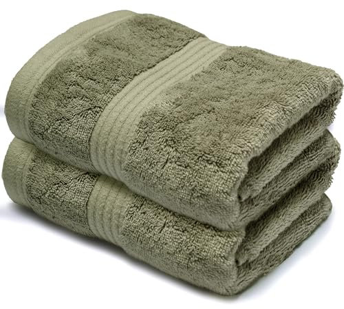 Makooz Luxurious Bamboo Hand Towels for Bathroom Pack of 2 – 700 GSM Bamboo & Egyptian Cotton 50/50 Blend -Ultra Silky Soft, Quick Dry, Absorbent Premium Plush Bath Guest Towel Set -Sage Green 50x85CM