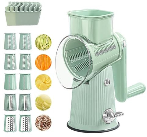 Roarrave 5 in 1 Food Chopper, Ultimate Kitchen Ally 5 in 1 Food Chopper, Hand Crank Rotary Cheese Grater Vegetable Slicer, Easy to Clean Kitchen Gadgets with Storage Box (Green)