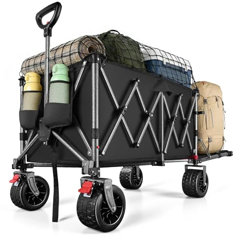 YEAUPE PRO Bollerwagen Faltbar 260L 250KG, 17cm All-Terrain-Räder, Schwarz | Faltbarer Bollerwagen & Wagon for Festival, Heckklappe für Überlänge, Leicht 13kg Strandwagen für Camping, Garten & Einkauf