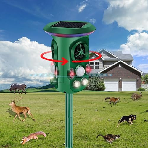 Katzenschreck Ultraschall Solar mit Bewegungsmelder, 360° Tiervertreiber | IP66 Wasserdicht, Mit Blitzlichter, Gegen Katzen, Hunde, Marder, Waschbären, Mäuse, Katzenabwehr Marderabwehr, Für Garten