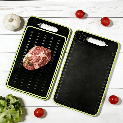ASOUUNLD Plateaux de Décongélation Rapide, Planche a Découper 4 en 1-Couper | Décongeler, Découper, Râpe à Épices et Aiguiseur Couteaux pour Décongeler Rapidement la Viande et les Aliments(31,1x21cm )