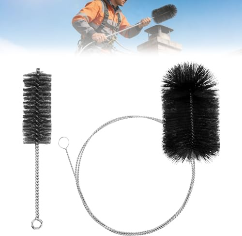 MaciRept 2 Stück Ofenrohrbürste Set,Ofenrohrbürste,Schornsteinfeger bürste,Profi Reinigungsbürsten aus Stahldraht mit Flexibler Teleskopstange für Schornstein, Kamin, Rauchrohr & Lüftungskanäle