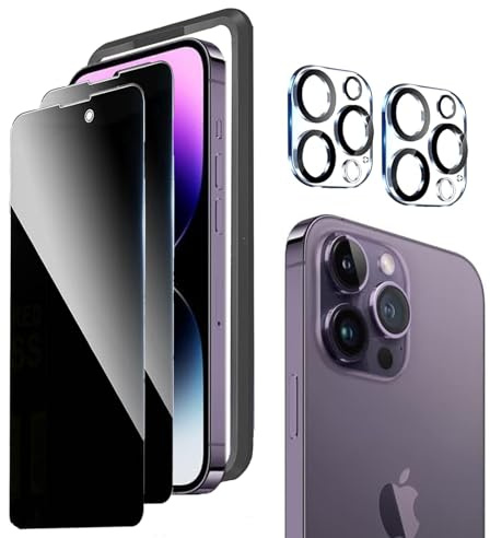 (2+2+1) Anti-Espion Verre Trempé pour iPhone 14 Pro, avec Caméra Protection