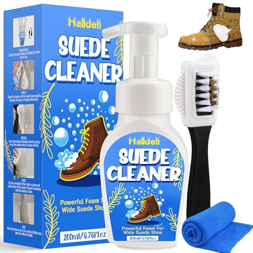 Pulizia Scarpe Scamosciate, Kit Pulizia Scarpe con Spazzola Scarpe, 200ml Pulisci Scarpe per Camoscio, Nabuk, Maglia, Stivali, Ginnastica e Pelle, Pulire Scarpe Camoscio Sicuro e Delicato (M)