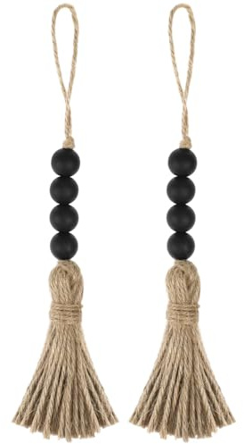 PACKOVE 2 Pcs Wooden Door Beads Hanging Ornament in Pastoral Style Black Wood Bead String with Tassel for Home Decor Accents and Wall Pendant Decorative for Office Or Home