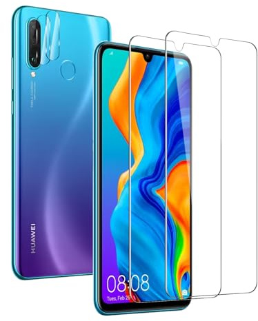 SUJASEN Protector Pantalla [2+2 Piezas] para Huawei P30 Lite con Protector de Lente de Cámara, Cristal Templado,[HD Transparente], [Dureza 9H],[Antiarañazos],[Sin Burbujas]