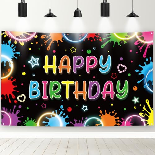 Neon Geburtstagsbanner, Happy Birthday Banner für Neon Party Geburtstag Deko, Party Dekorationen Frau Mann, Wanddekoration Hintergrund