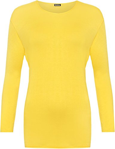 WearAll Ladies Long Sleeve T-Shirt Top Womens Plus Sizes - Yellow - 14
